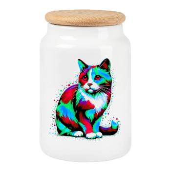 Cat - Cookie Jar with Wooden Lid - white - Front