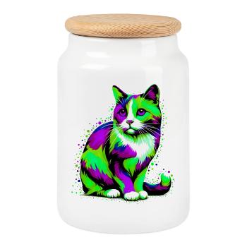 Katze - Keksdose mit Holzdeckel - Weiß - Vorne