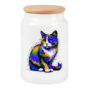 Cat - Cookie Jar with Wooden Lid - white - Front