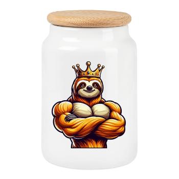 Muscular Sloth King Entraînement de remise en forme - Boîte à biscuits avec couvercle en bois - blanc - Devant