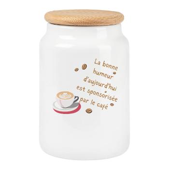 Bonheur Café d'aujourd'hui - Boîte à biscuits avec couvercle en bois - blanc - Devant