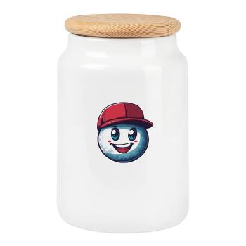 Cap Rouge Golfball-Maskottchen - Keksdose mit Holzdeckel - Weiß - Vorne