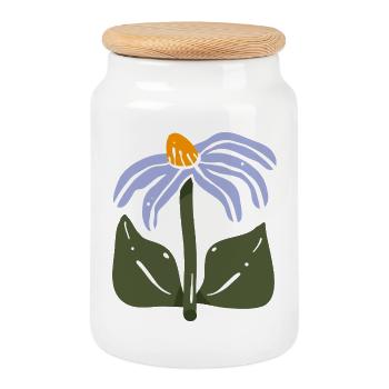 Fleur sauvage stylisée - Boîte à biscuits avec couvercle en bois - blanc - Devant