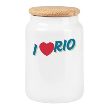 J’adore l’esprit de Rio City - Boîte à biscuits avec couvercle en bois - blanc - Devant