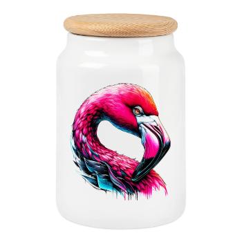 Flamingo - Keksdose mit Holzdeckel - Weiß - Vorne