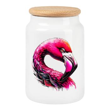 Flamingo - Keksdose mit Holzdeckel - Weiß - Vorne