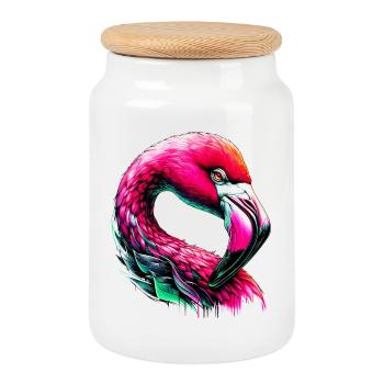 Flamingo - Keksdose mit Holzdeckel - Weiß - Vorne