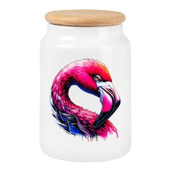 Flamingo - Keksdose mit Holzdeckel - Weiß - Vorne