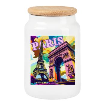 Pariser Pop-Art-Skyline - Keksdose mit Holzdeckel - Weiß - Vorne