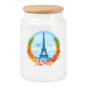 Skyline parisien avec cadre en laurier - Boîte à biscuits avec couvercle en bois - blanc - Devant