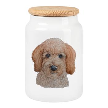 Labradoodle - Cookie Jar with Wooden Lid - white - Front