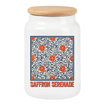 Saffron Serenade Botanicals - Cookie Jar with Wooden Lid - white - Front