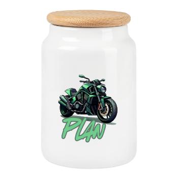 My Retirement Plan Motorcycle - Cookie Jar with Wooden Lid - white - Front