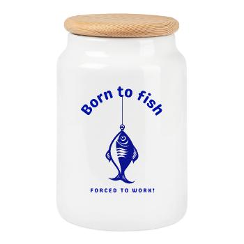 Born to Fish Forced to Work - Cookie Jar with Wooden Lid - white - Front