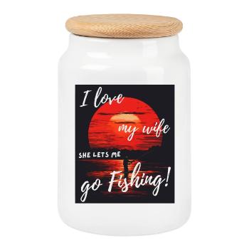 I Love My Wife Fishing Sunset - Cookie Jar with Wooden Lid - white - Front