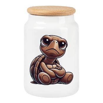mignon dessin animé tortue drôle - Boîte à biscuits avec couvercle en bois - blanc - Devant