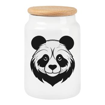 Illustrative panda with gentle features - Cookie Jar with Wooden Lid - white - Front
