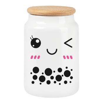 Bubble Tea - Cookie Jar with Wooden Lid - white - Front