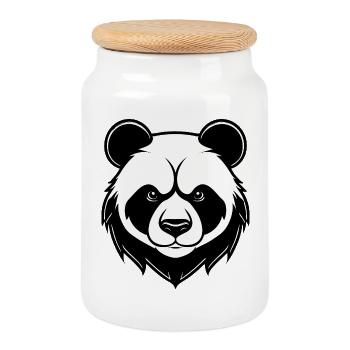 Famous Panda Portrait in Black and White - Cookie Jar with Wooden Lid - white - Front
