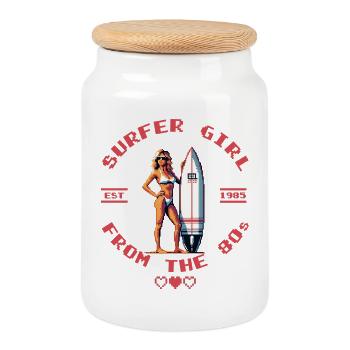 Surfergirl Retro Pixel Art Shirt Années 80 - Boîte à biscuits avec couvercle en bois - blanc - Devant