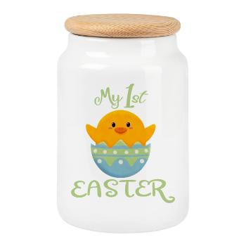 Frohe Ostern Erstes Ostern Küken - Keksdose mit Holzdeckel - Weiß - Vorne