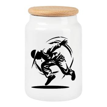 Dessin B-Boy - Boîte à biscuits avec couvercle en bois - blanc - Devant