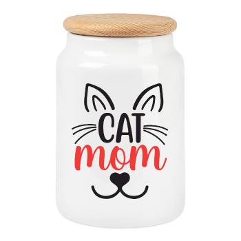 Maman chat - Boîte à biscuits avec couvercle en bois - blanc - Devant