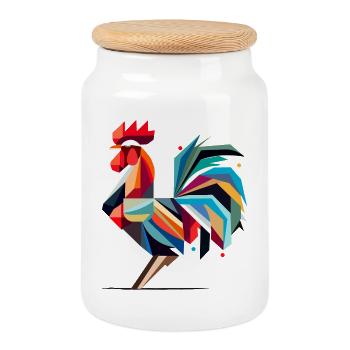 Colorful Geometric Rooster in Polygon Style - Cookie Jar with Wooden Lid - white - Front