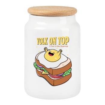 Yolk on Top - Cookie Jar with Wooden Lid - white - Front