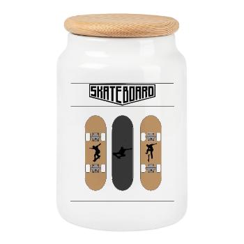 Skateboard - Boîte à biscuits avec couvercle en bois - blanc - Devant