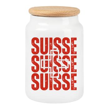 Drapeau de la Suisse, fierté suisse - Boîte à biscuits avec couvercle en bois - blanc - Devant