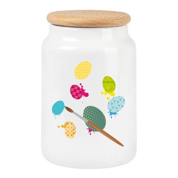 Colorful Easter Eggs – Creative Painting Design with Brush - Cookie Jar with Wooden Lid - white - Front