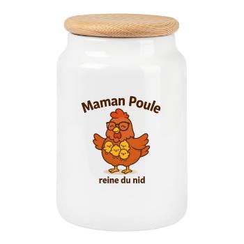 Mama Hen Queen of the Nest Illustration - Cookie Jar with Wooden Lid - white - Front