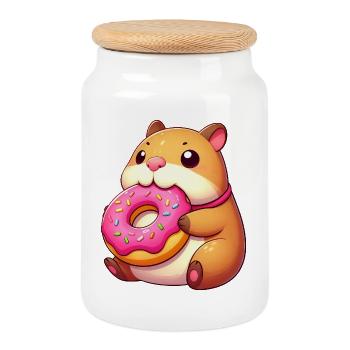 Süße Capybara mit Donut Niedlich Naschen Dessert - Keksdose mit Holzdeckel - Weiß - Vorne