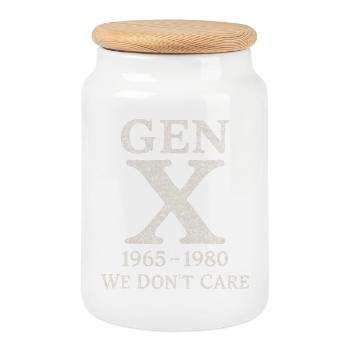 Génération X - On s’en fiche - Boîte à biscuits avec couvercle en bois - blanc - Devant
