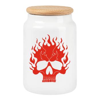 Red Flaming Skull - Cookie Jar with Wooden Lid - white - Front