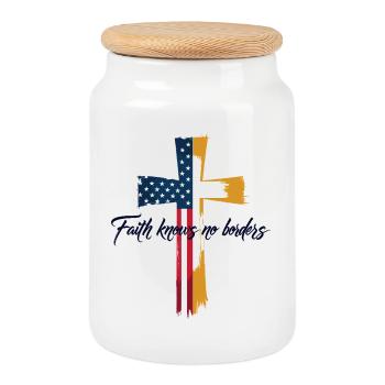 American and Vatican Flag - Cookie Jar with Wooden Lid - white - Front