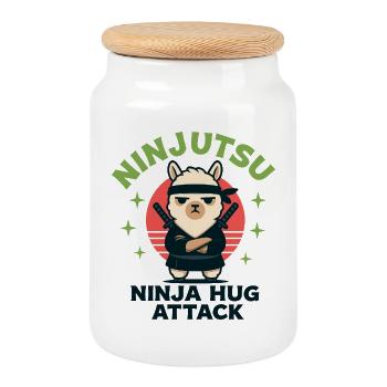 Ninja Llama Cuddle Attack - Cookie Jar with Wooden Lid - white - Front