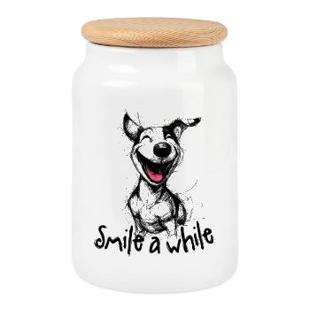 Smiling Dog – Motif de bonne humeur pour les fans de chiens - Boîte à biscuits avec couvercle en bois - blanc - Devant