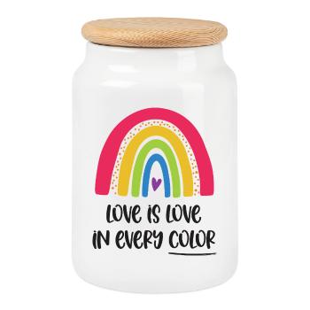Mois de la fierté LGBTQ - L’amour, c’est l’amour dans toutes les couleurs - Boîte à biscuits avec couvercle en bois - blanc - Devant