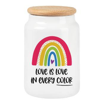 Mois de la fierté LGBTQ - L’amour, c’est l’amour dans toutes les couleurs - Boîte à biscuits avec couvercle en bois - blanc - Devant