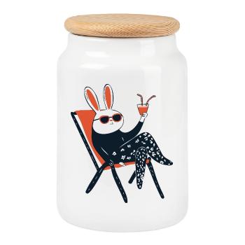 Beach Bunny – Chill Rabbit mit Sonnenbrille & Getränk - Keksdose mit Holzdeckel - Weiß - Vorne