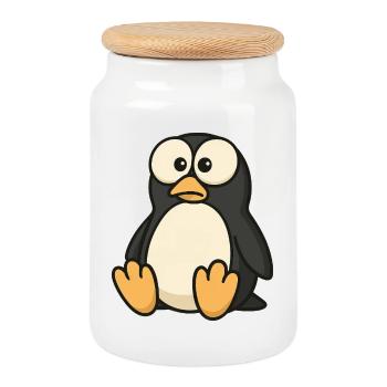 Lustiger verwirrter Pinguin mit Kulleraugen  - Keksdose mit Holzdeckel - Weiß - Vorne