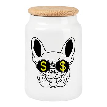 Chien en vacances - Boîte à biscuits avec couvercle en bois - blanc - Devant