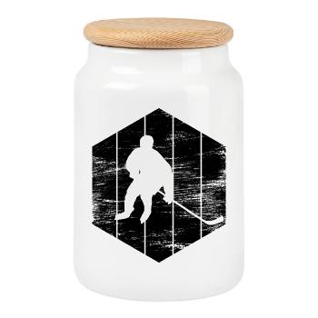 Dessin de hockey sur glace - Boîte à biscuits avec couvercle en bois - blanc - Devant