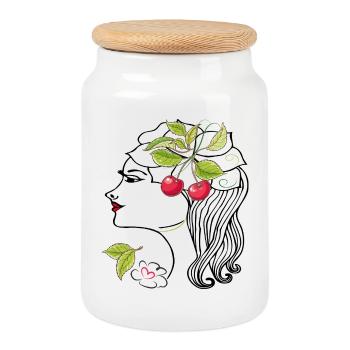 Tête de femme aux cerises - Boîte à biscuits avec couvercle en bois - blanc - Devant