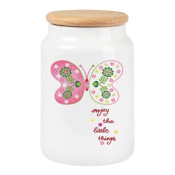 Profitez des petites choses - Boîte à biscuits avec couvercle en bois - blanc - Devant