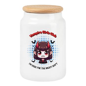 Vampire Girl Night Shift Halloween Anime Kawaii - Cookie Jar with Wooden Lid - white - Front