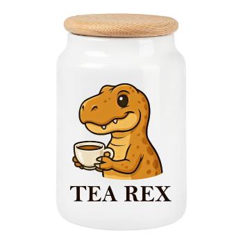 Tea Rex Dinosaur T-Shirt Tea Drinker Saying - Cookie Jar with Wooden Lid - white - Front