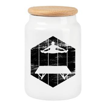 Trampoline Artist Drawing - Cookie Jar with Wooden Lid - white - Front